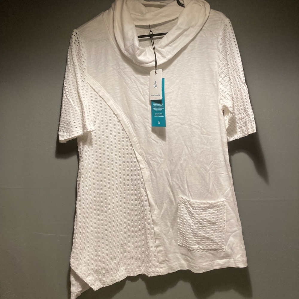 NWT size small neon Buddha white perforated through the lense tunic